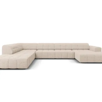 Coltar panoramic drepta 7 locuri, Jennifer-140, Micadoni Home, 364x262x70 cm, tesatura chenille din poliester, bej imagine