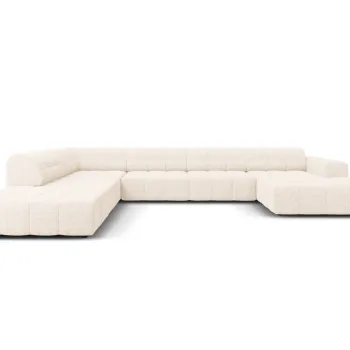 Coltar panoramic drepta 7 locuri, Jennifer-140, Micadoni Home, 364x262x70 cm, tesatura chenille din poliester, bej deschis imagine