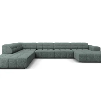 Coltar panoramic drepta 7 locuri, Jennifer-140, Micadoni Home, 364x262x70 cm, tesatura chenille din poliester, petrol imagine