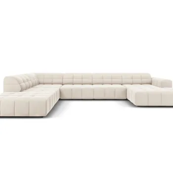 Coltar panoramic drepta 7 locuri, Jennifer-51, Micadoni Home, 364x262x70 cm, catifea, bej deschis imagine