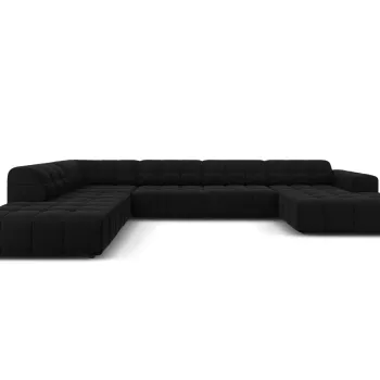 Coltar panoramic drepta 7 locuri, Jennifer-51, Micadoni Home, 364x262x70 cm, catifea, negru imagine