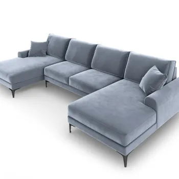 Coltar panoramic, Madara, Mazzini Sofas, 6 locuri, 334x182x90 cm, catifea, albastru deschis imagine