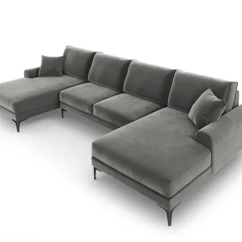 Coltar panoramic, Madara, Mazzini Sofas, 6 locuri, 334x182x90 cm, catifea, gri deschis imagine