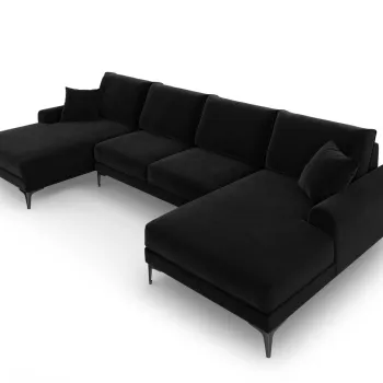 Coltar panoramic, Madara, Mazzini Sofas, 6 locuri, 334x182x90 cm, catifea, negru imagine