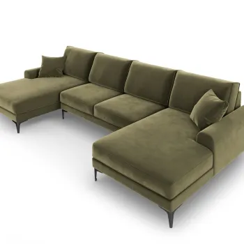 Coltar panoramic, Madara, Mazzini Sofas, 6 locuri, 334x182x90 cm, catifea, verde imagine