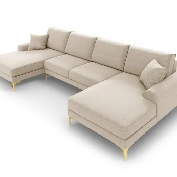 Coltar panoramic, Madara, Mazzini Sofas, 6 locuri, gold legs, 334x182x90 cm, material structurat, bej imagine