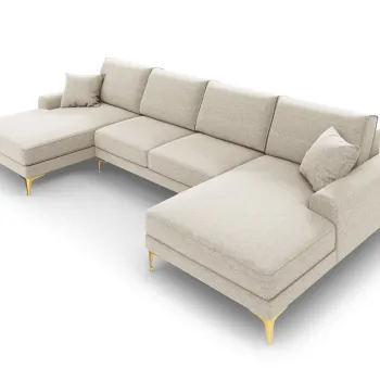 Coltar panoramic, Madara, Mazzini Sofas, 6 locuri, gold legs, 334x182x90 cm, material structurat, bej deschis imagine