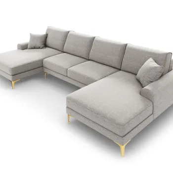 Coltar panoramic, Madara, Mazzini Sofas, 6 locuri, gold legs, 334x182x90 cm, material structurat, gri deschis imagine
