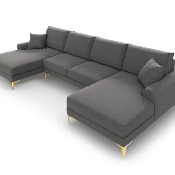 Coltar panoramic, Madara, Mazzini Sofas, 6 locuri, gold legs, 334x182x90 cm, material structurat, gri inchis imagine