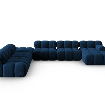 Coltar panoramic modular dreapta 7 locuri, Bellis-51, Micadoni Home, 376x282x70 cm, catifea, albastru regal imagine