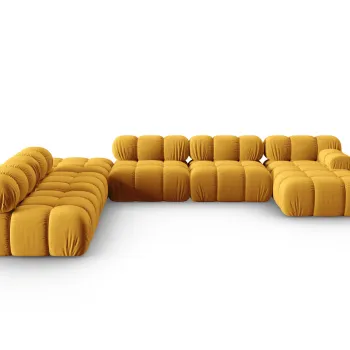 Coltar panoramic modular dreapta 7 locuri, Bellis-51, Micadoni Home, 376x282x70 cm, catifea, galben imagine