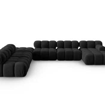 Coltar panoramic modular dreapta 7 locuri, Bellis-51, Micadoni Home, 376x282x70 cm, catifea, negru imagine