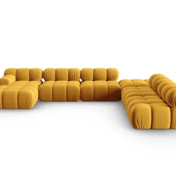 Coltar panoramic modular stanga 7 locuri, Bellis-51, Micadoni Home, 376x282x70 cm, catifea, galben imagine