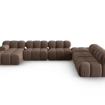 Coltar panoramic modular stanga 7 locuri, Bellis-51, Micadoni Home, 376x282x70 cm, catifea, maro inchis imagine