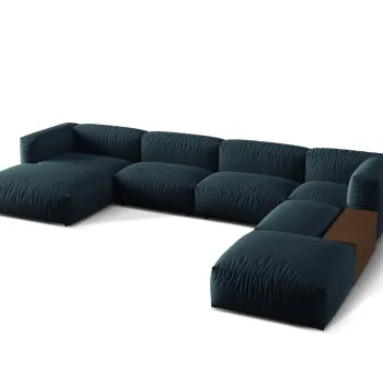 Coltar panoramic stanga 5 locuri design modular, Martina-169, Micadoni Home, 406x280x75 cm, tesatura structurata catifelata, albastru jeans imagine