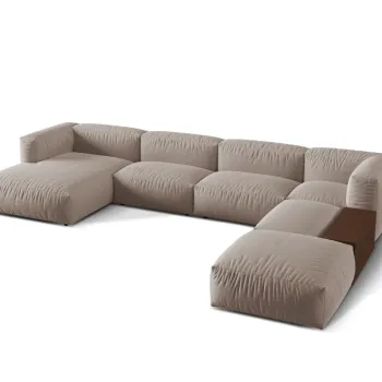 Coltar panoramic stanga 5 locuri design modular, Martina-169, Micadoni Home, 406x280x75 cm, tesatura structurata catifelata, bej inchis imagine