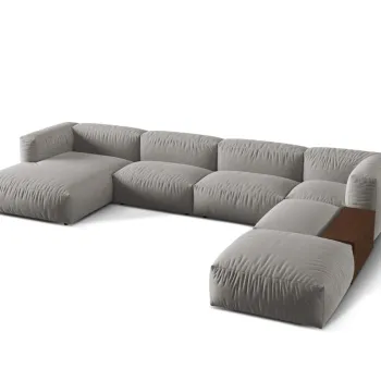 Coltar panoramic stanga 5 locuri design modular, Martina-169, Micadoni Home, 406x280x75 cm, tesatura structurata catifelata, gri deschis imagine