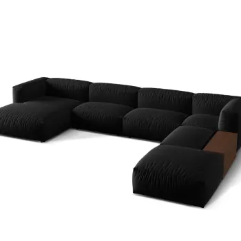 Coltar panoramic stanga 5 locuri design modular, Martina-169, Micadoni Home, 406x280x75 cm, tesatura structurata catifelata, negru imagine