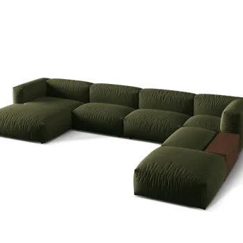 Coltar panoramic stanga 5 locuri design modular, Martina-169, Micadoni Home, 406x280x75 cm, tesatura structurata catifelata, verde imagine