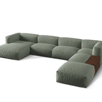 Coltar panoramic stanga 5 locuri design modular, Martina-169, Micadoni Home, 406x280x75 cm, tesatura structurata catifelata, verde muschi imagine