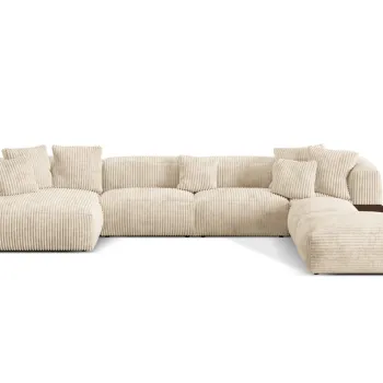 Coltar panoramic stanga 5 locuri design modular, Martina-212, Micadoni Home, 406x280x75 cm, velur, bej deschis imagine