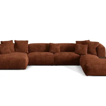 Coltar panoramic stanga 5 locuri design modular, Martina-212, Micadoni Home, 406x280x75 cm, velur, caramiziu imagine