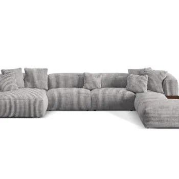 Coltar panoramic stanga 5 locuri design modular, Martina-212, Micadoni Home, 406x280x75 cm, velur, gri deschis imagine