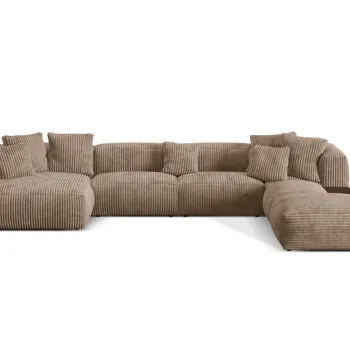 Coltar panoramic stanga 5 locuri design modular, Martina-212, Micadoni Home, 406x280x75 cm, velur, maro ghinda imagine