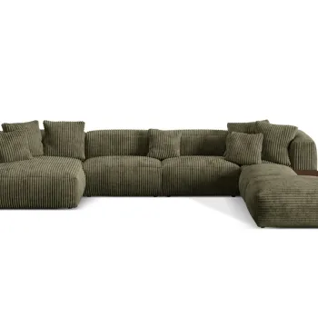 Coltar panoramic stanga 5 locuri design modular, Martina-212, Micadoni Home, 406x280x75 cm, velur, verde muschi imagine