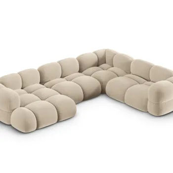 Coltar panoramic stanga 5 locuri, Loretto, Cosmopolitan Design, 345x250x68 cm, catifea, bej deschis imagine