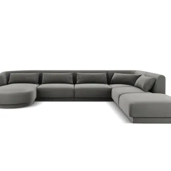 Coltar panoramic stanga 6 locuri, Tulum, Cosmopolitan Design, 330x255x70 cm, catifea, gri deschis imagine