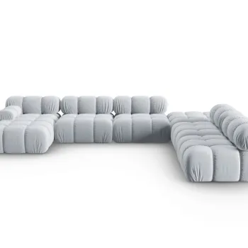 Coltar panoramic stanga 7 locuri design modular, Bellis, Micadoni Home, BL, 379x282x63 cm, catifea, albastru deschis imagine