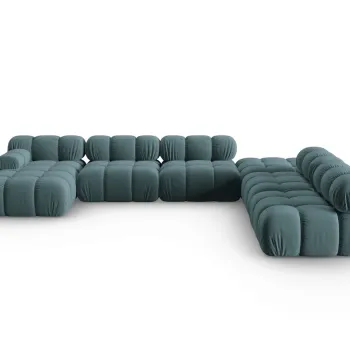 Coltar panoramic stanga 7 locuri design modular, Bellis, Micadoni Home, BL, 379x282x63 cm, catifea, albastru petrol imagine