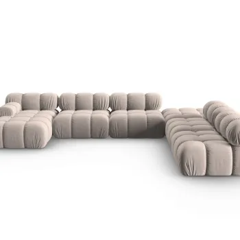 Coltar panoramic stanga 7 locuri design modular, Bellis, Micadoni Home, BL, 379x282x63 cm, catifea, bej imagine