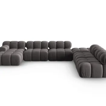 Coltar panoramic stanga 7 locuri design modular, Bellis, Micadoni Home, BL, 379x282x63 cm, catifea, gri inchis imagine