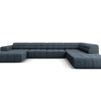 Coltar panoramic stanga 7 locuri, Jennifer-140, Micadoni Home, 364x262x70 cm, tesatura chenille din poliester, albastru regal imagine