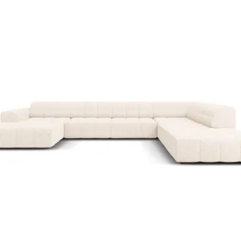 Coltar panoramic stanga 7 locuri, Jennifer-140, Micadoni Home, 364x262x70 cm, tesatura chenille din poliester, bej deschis imagine