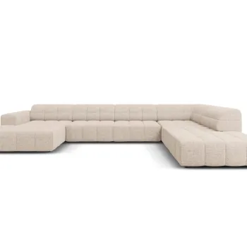 Coltar panoramic stanga 7 locuri, Jennifer-140, Micadoni Home, 364x262x70 cm, tesatura chenille din poliester, bej imagine