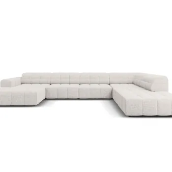 Coltar panoramic stanga 7 locuri, Jennifer-140, Micadoni Home, 364x262x70 cm, tesatura chenille din poliester, gri deschis imagine