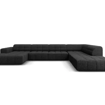 Coltar panoramic stanga 7 locuri, Jennifer-140, Micadoni Home, 364x262x70 cm, tesatura chenille din poliester, negru imagine