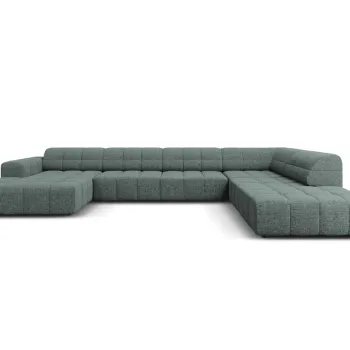 Coltar panoramic stanga 7 locuri, Jennifer-140, Micadoni Home, 364x262x70 cm, tesatura chenille din poliester, petrol imagine