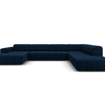 Coltar panoramic stanga 7 locuri, Jennifer-51, Micadoni Home, 364x262x70 cm, catifea, albastru regal imagine