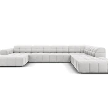 Coltar panoramic stanga 7 locuri, Jennifer-51, Micadoni Home, 364x262x70 cm, catifea, argintiu imagine