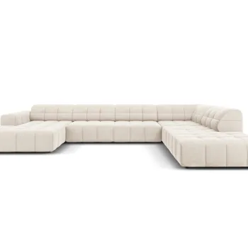 Coltar panoramic stanga 7 locuri, Jennifer-51, Micadoni Home, 364x262x70 cm, catifea, bej deschis imagine