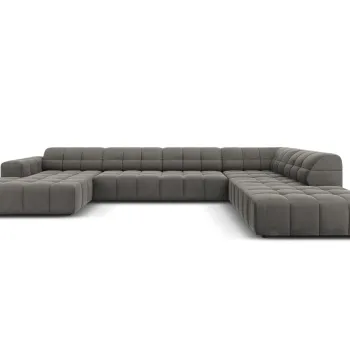 Coltar panoramic stanga 7 locuri, Jennifer-51, Micadoni Home, 364x262x70 cm, catifea, gri deschis imagine