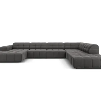 Coltar panoramic stanga 7 locuri, Jennifer-51, Micadoni Home, 364x262x70 cm, catifea, gri imagine