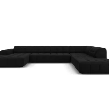 Coltar panoramic stanga 7 locuri, Jennifer-51, Micadoni Home, 364x262x70 cm, catifea, negru imagine