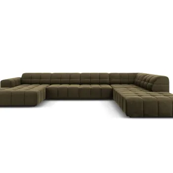 Coltar panoramic stanga 7 locuri, Jennifer-51, Micadoni Home, 364x262x70 cm, catifea, verde imagine