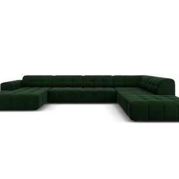 Coltar panoramic stanga 7 locuri, Jennifer-51, Micadoni Home, 364x262x70 cm, catifea, verde bottle imagine