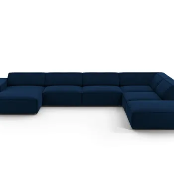 Coltar panoramic stanga 7 locuri, Jodie, Micadoni Home, BL, 364x262x70 cm, catifea, albastru regal imagine